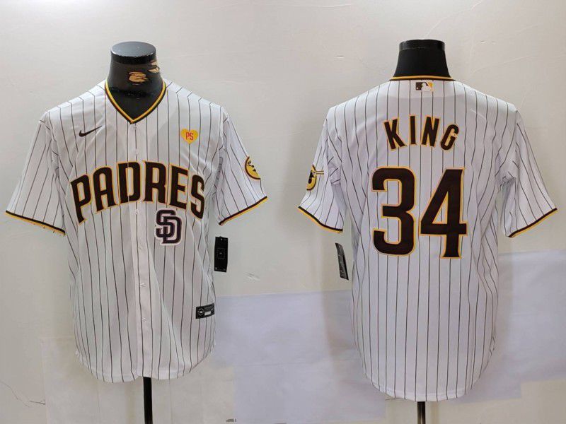 Men San Diego Padres #34 King White stripe Game 2024 Nike MLB Jersey style 6->san diego padres->MLB Jersey